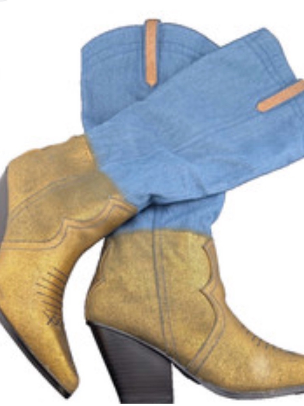 7.5 Cape Robbin Two-Tone Western Ankle Boots in Gold and Light Blue